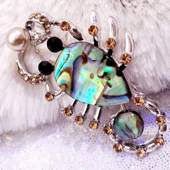 Orange crystal abalone inlay scorpion brooch - Picture 3 of 12